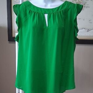 New York & Company Green Flutter Sleeve Keyhole Blouse